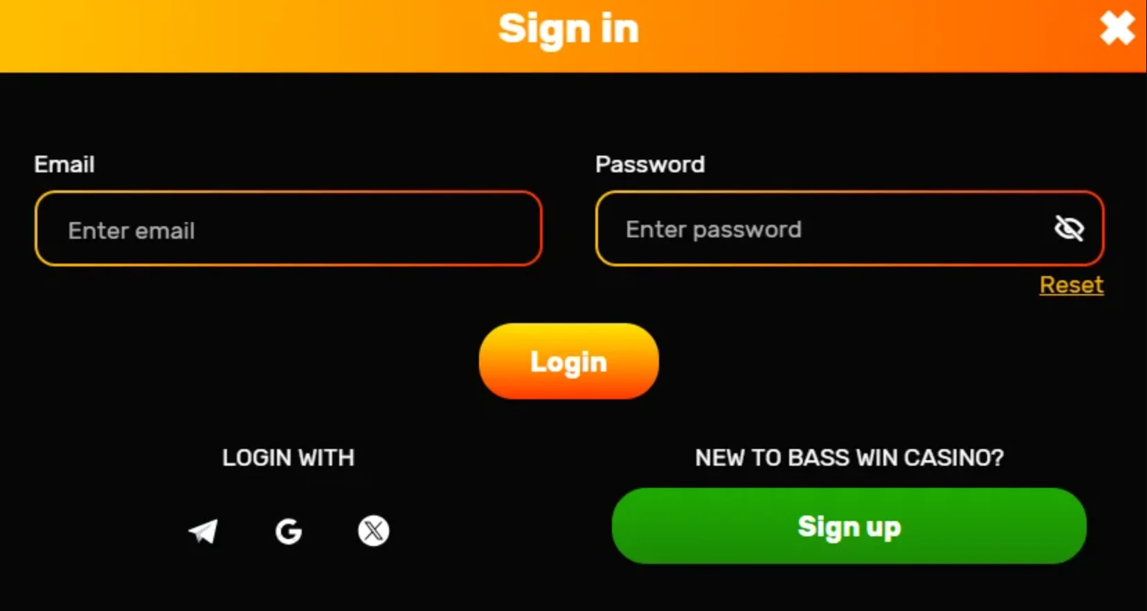 Basswin Casino Login Interface